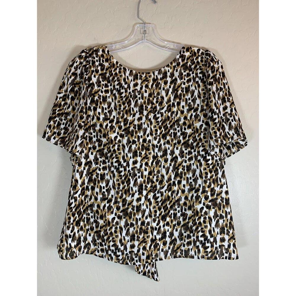 Banana‎ Republic Leopard Print Bow Back Blouse Dark Caramel Small 0917